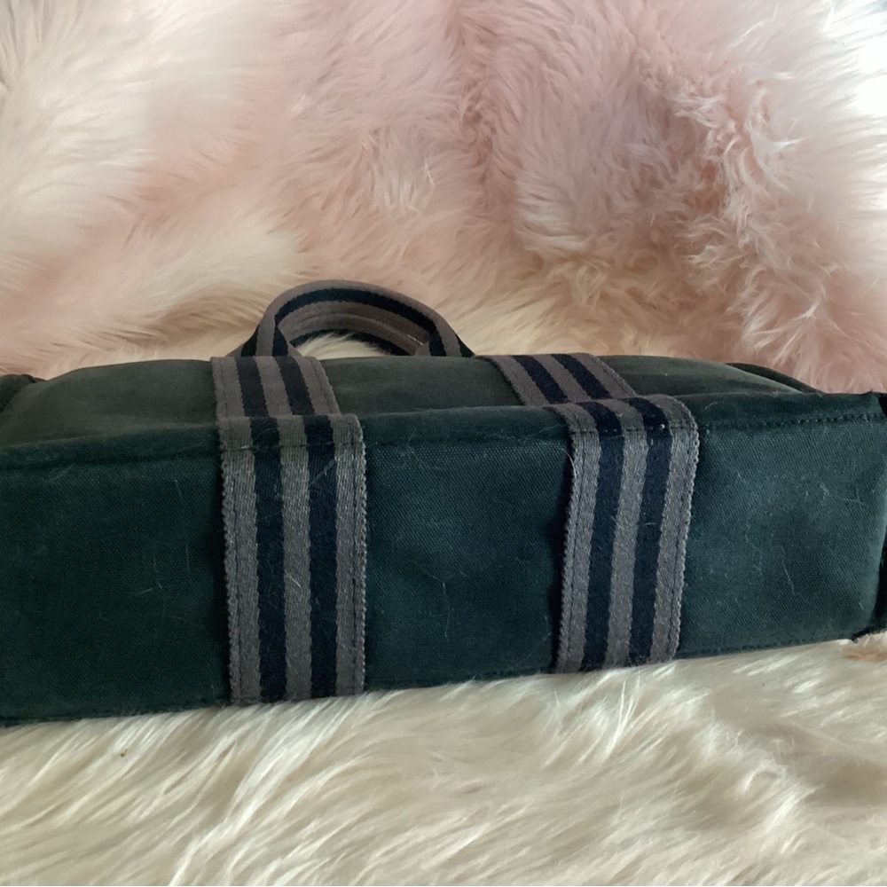 Hermes vintage black canvas bag with gray striped straps and silver hardware - Picture 3 of 12